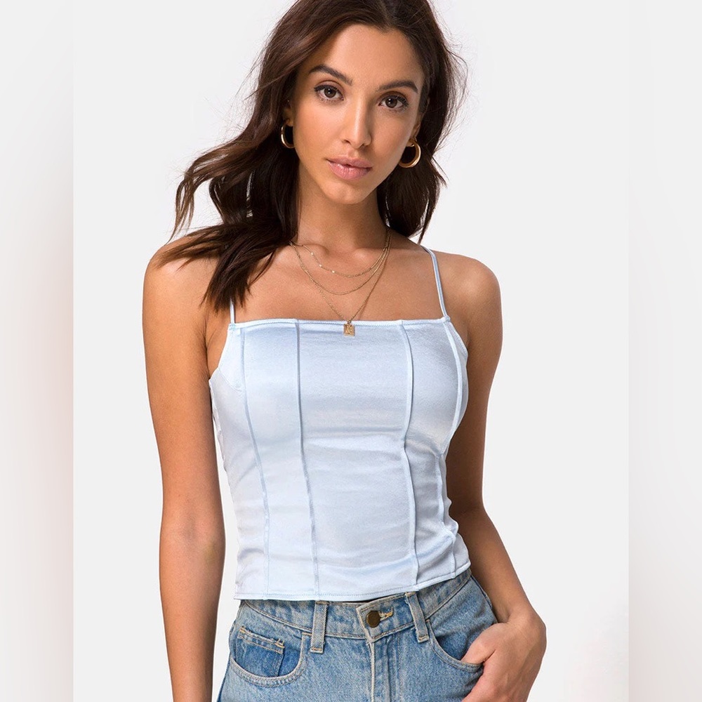 Urban Outfitters Motel Rocks Cosette Top in Satin Powder Blue, Size M